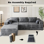 110" Boneless Couches for Living Room Cloud Couch Modular Sectional Sofa with Deep Seat Plush Large Foam Sofa L-Shape Sofa Couch,No Assembly Required, Carbon Gray(Plush Corduroy Fabric)