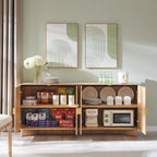 Modern Buffet Cabinet with Storage, 70" Large Sideboard Buffet Storage Cabinet with 4 Doors and Adjustable Shleves, Wooden Curved Coffee Bar for Dining Room, Kitchen, Living Room, Natural Oak