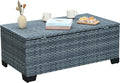 Outdoor Storage Table Wicker Patio Coffee Table All-Weather Rattan Side Table with Waterproof Cover, Grey