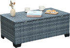 Outdoor Storage Table Wicker Patio Coffee Table All-Weather Rattan Side Table with Waterproof Cover, Grey