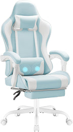Homall Gaming Chair, Video Game Chair with Footrest and Massage Lumbar Support, Ergonomic Computer Chair Height Adjustable with Swivel Seat and Headrest (Light Blue)
