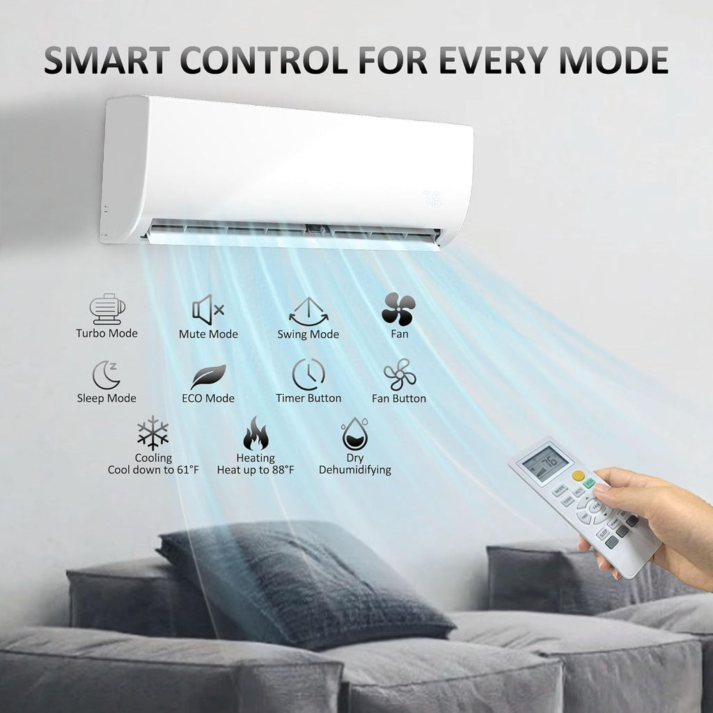 9000 BTU Wifi Enabled Mini Split Air Conditioner, Works with Alexa, 19 SEER2 115V Split AC Unit and Heat Cool Up to 450 Sq.Ft, Ductless Inverter System with Heater Pump & Installation Kits