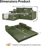 L Shaped Modular Sofa Bed with Ottoman, Corduroy Folding Floor Convertible Sofa Couch Bed, Boneless Combination Design Loveseat Sleeper Couch with Non Slip Base for Living Room, Green