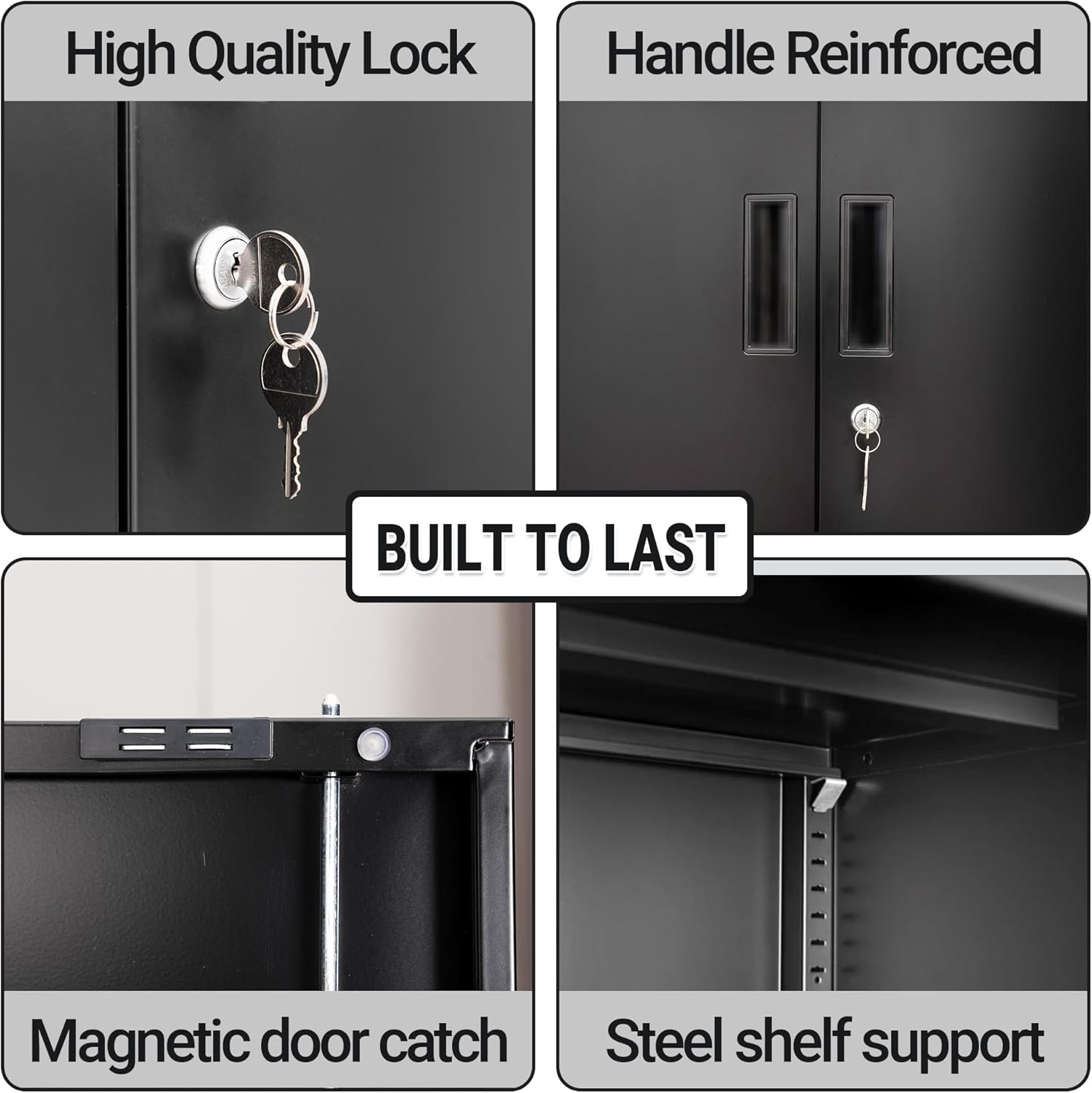 CJF Metal Storage Cabinet, Locking Cabinet with Adjustable Shelf and 2 Drawers, Metal Cabinets for Office, Home, Garage 36" H x 32" W x 16" D (Black)