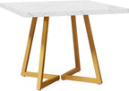 LITTLE TREE 31.5 Inches Small Dining Table for 4, Square Dinner Table for Small Space, Dining Room Tables, White Gold Wooden Kitchen Table with Metal Legs, Modern Leisure Cafe Table for Apartment