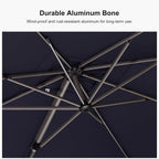 PURPLE LEAF 8' X 10' Left-right Tilting Patio Umbrella with Base Outdoor Swivel Cantilever Offset Aluminum Umbrella with Champagne Frame and 360-degree Rotation for Garden Deck Pool, Navy Blue