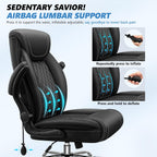 Office Chair, Big and Tall Ergonomic Desk Chair, Executive Leather Computer Chair with Adjustable Lumbar Support, Comfy Gaming Chair with Flip Up Arms, Swivel PC Chair with Rocking Function, Black