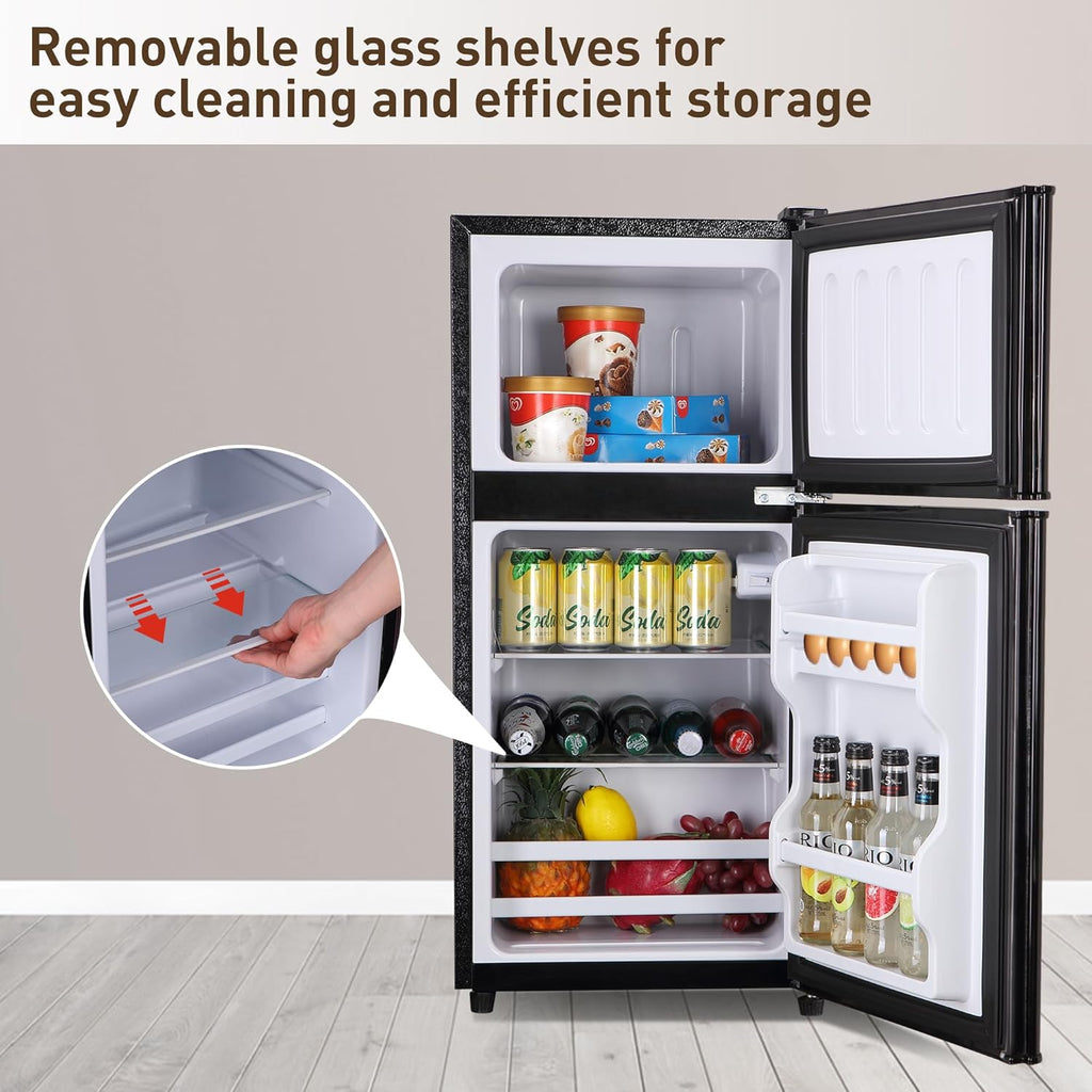 Mini Fridge with Freezer, 3.2 Cu. Ft. Apartment Size Refrigerator with Freezer, Dorm Fridges with Freezer Adjustable Thermostat, Small Refrigerator for Apartment, Office, Kitchen, Dorm, Black