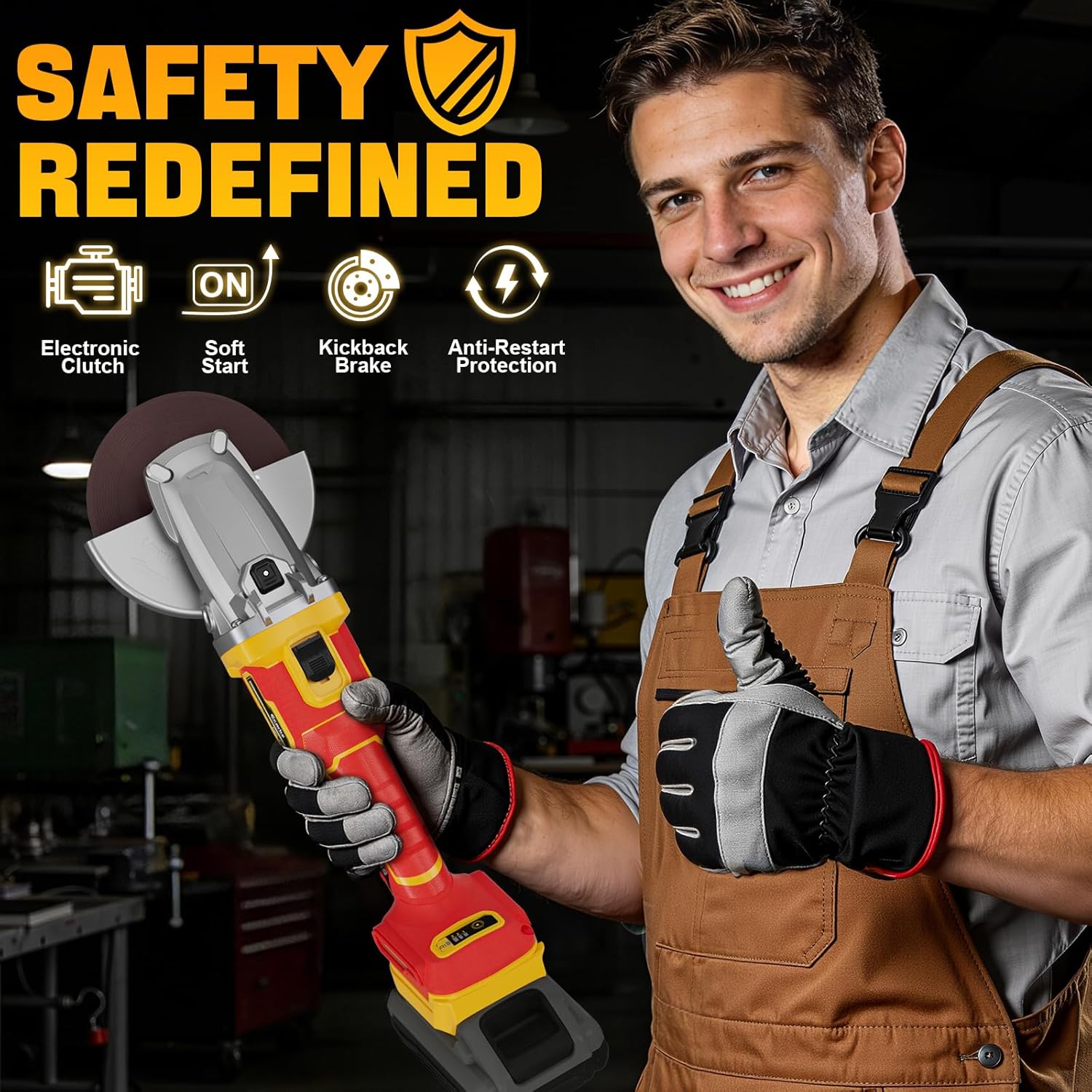Ecarke Flathead Angle Grinder Compatible with DeWalt 20V Battery, 4-1/2" to 5",11000RPM, Anti-Vibration & Gyroscope Safety System,Tool-Free Guard, Angle Grinder for Tight Spaces Grinding (Tool Only)
