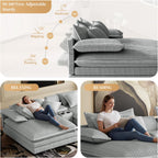 Oversized Chaise Lounge Chair Indoor with Cup Holders, Fast Charging USB, Storage & Adjustable Backrest, 114"Wx 59"D Comfy Corduroy Sleeper Loveseat Fluffy Reading Chairs for Living Room, Grey