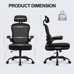 Ergonomic Office Chair,Ultra Thick Office Desk Chair with Adjustable Lumbar Support and Headrest,Spring Cushion,Rocking Function,Flip-up arms,Mesh Computer Chair for Home Office,Black