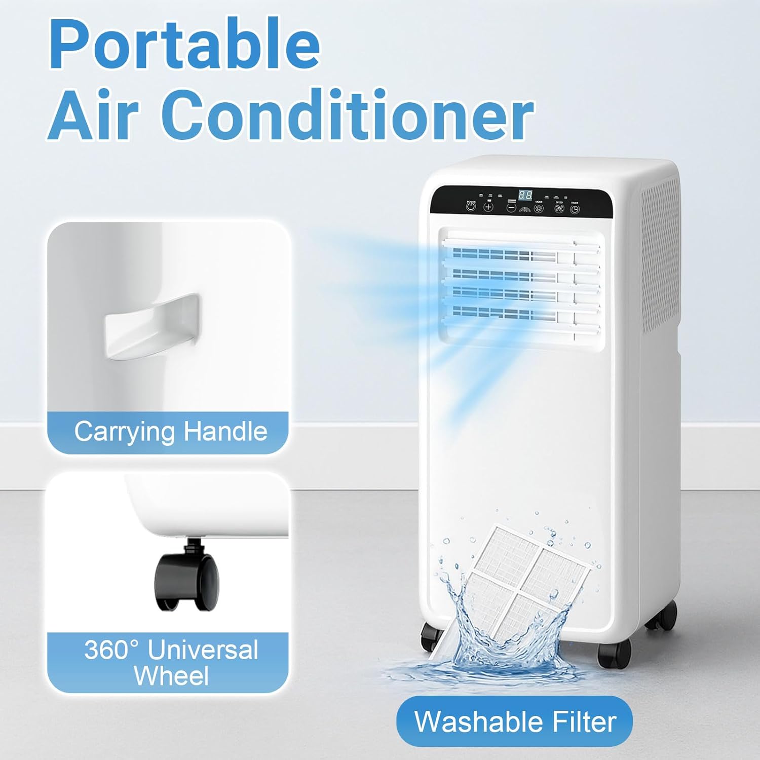 Erivess 8,000 BTU Portable Air Conditioner, 3 in 1 AC Unit with Built-in Cool, Dehumidifier & Fan Modes for Room up to 400sq.ft, with Remote Control, 24 Hour Timer, Installation Kits