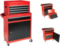 5-Drawer Rolling Tool Chest, 2 in 1 Tool Storage Cabinet with Detachable Top, Steel Tool Box with Wheels, Red and Black, Lockable, for Garage Workshop