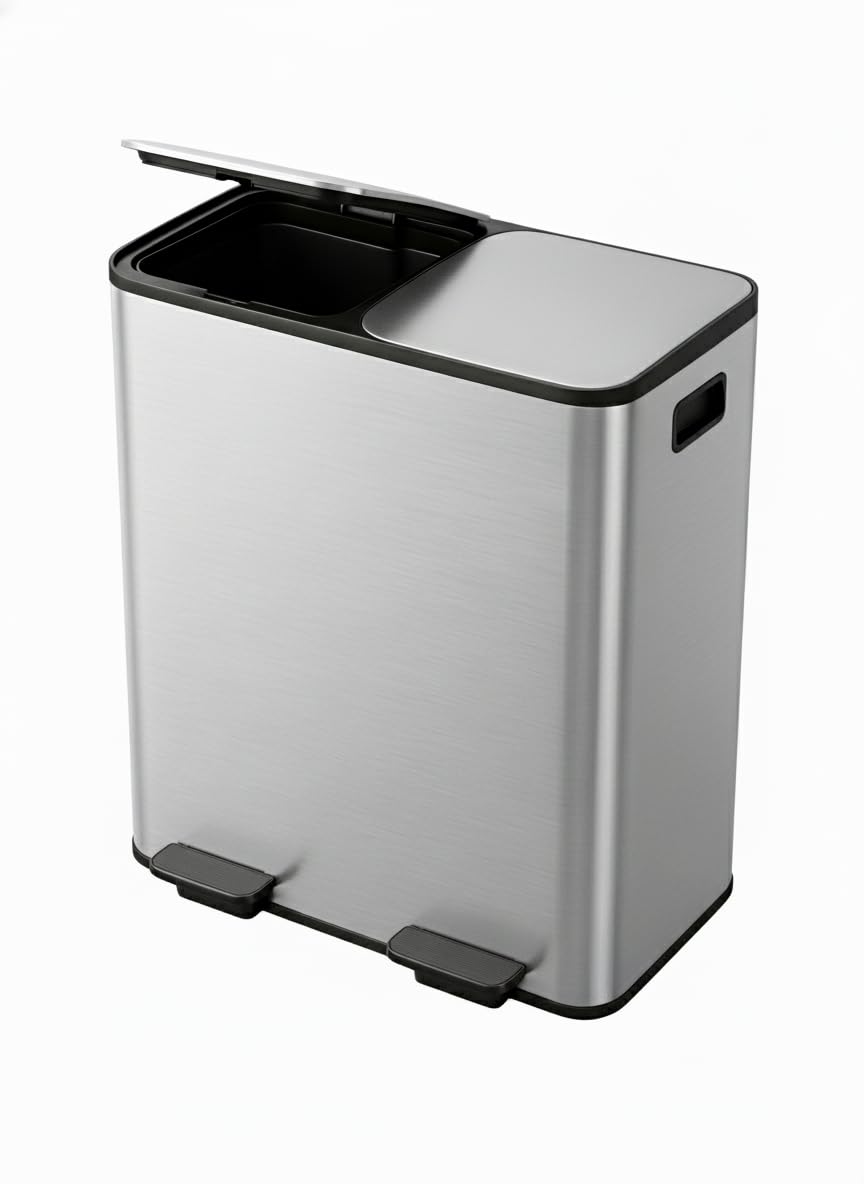 Garvee Trash Can, 2 x 10.6 gal (2 x 40 L) Garbage Can for Kitchen Dual Compartment Recycling Kitchen Step Trash Bin, Stainless Steel Trash and Recycle Bin Combo with Soft-Close Lid,Silver
