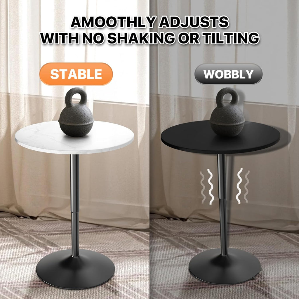 Magshion 23.5'' Round Adjustable Height Wood Bar Pub Table Adjustable Range 27.5"-36" Living Room Dining Room Bar Cocktail Table (Marble White)