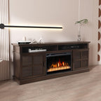 72" Fireplace TV Stand for TVs Up to 80", Entertainment Center with 26" Electric Fireplace, 5 Flame Colors Control with Remote, Modern Farmhouse Cabinet Console Glass Door, Brown
