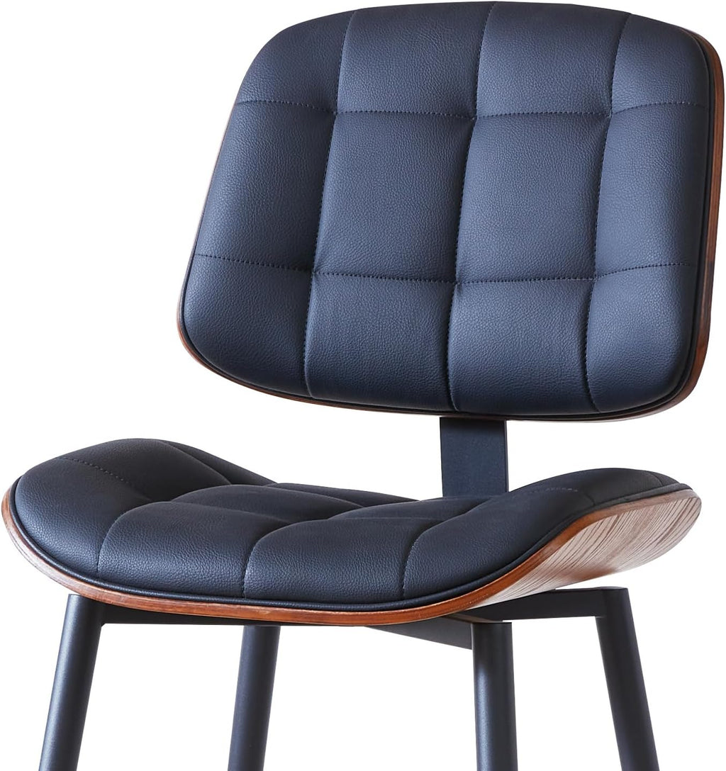Mid Century Modern Bar Stools Set of 3 for Kitchen Island,Upholstered Black Faux Leather Counter Height stools,26 Inch Counter stools with Walnut Grain Back