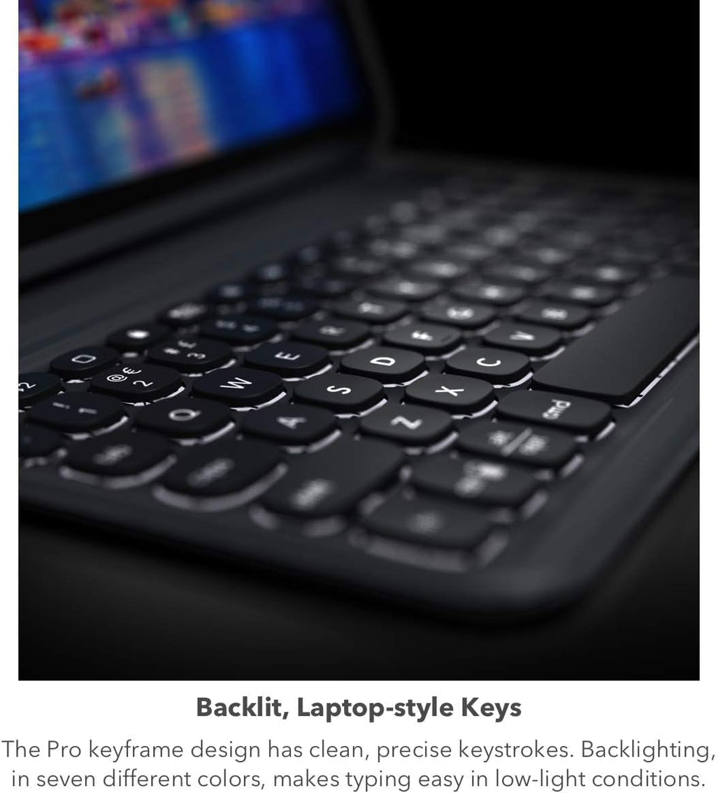 ZAGG Pro Keys Detachable Case & Wireless Keyboard for Apple iPad 10.2" (Gen 9, 8, 7) - Bluetooth Pairing, Backlit Laptop-Style Keys, Apple Pencil Holder, 6.6ft Drop Protection, Black (Renewed)