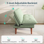LINSY HOME Futon Sofa Bed, 70" Chenille Futon Couch with Adjustable Backrest Armrest, 3 in 1 Convertible Comfy Loveseat Sleeper Sofa Bed for Small Spaces Dorm Room Apartment Home Office, Light Green