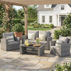 Wisteria Lane 4 Piece Patio Furniture Set  Wicker Outdoor Patio Conversation Furniture Set  All Weather Outdoor Patio Sofa with Cushion and Glass Table  Ash Gray