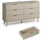 LYNSOM 55" Wide Fluted Dresser for Bedroom with 6 Drawer, Modern Chest of Drawers with Curved Profile Design and Metal Handles, Wood Dresser TV Stand & Storage Organizer for Living Room, Beige