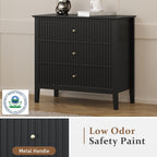 RoyalCraft 32" Large Nightstand Set of 2, Fluted Painted Bedside Table with 3 Spacious Drawers, Modern Tall End Table for Bedroom, Black