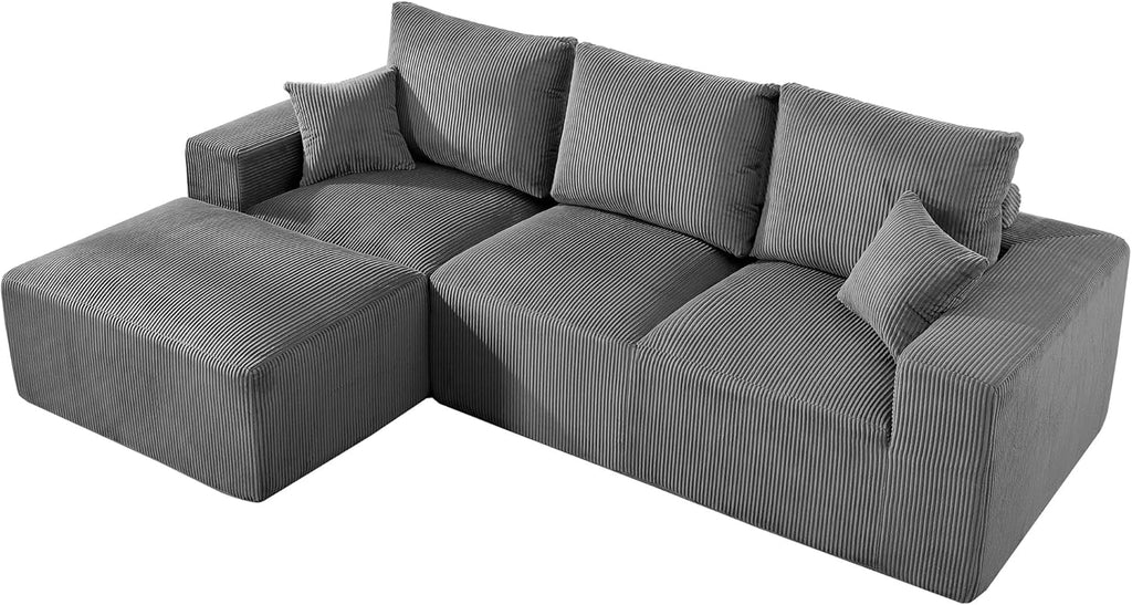 108" Modular Sectional Sofa, Compression Sofa with Deep Seat, Modular L-Shape Couch with Chaise, Upholstered Couches for Living Room Bedroom, No Assembly Required (Grey Corduroy, 108" L Shape)