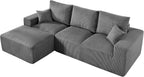 108" Modular Sectional Sofa, Compression Sofa with Deep Seat, Modular L-Shape Couch with Chaise, Upholstered Couches for Living Room Bedroom, No Assembly Required (Grey Corduroy, 108" L Shape)
