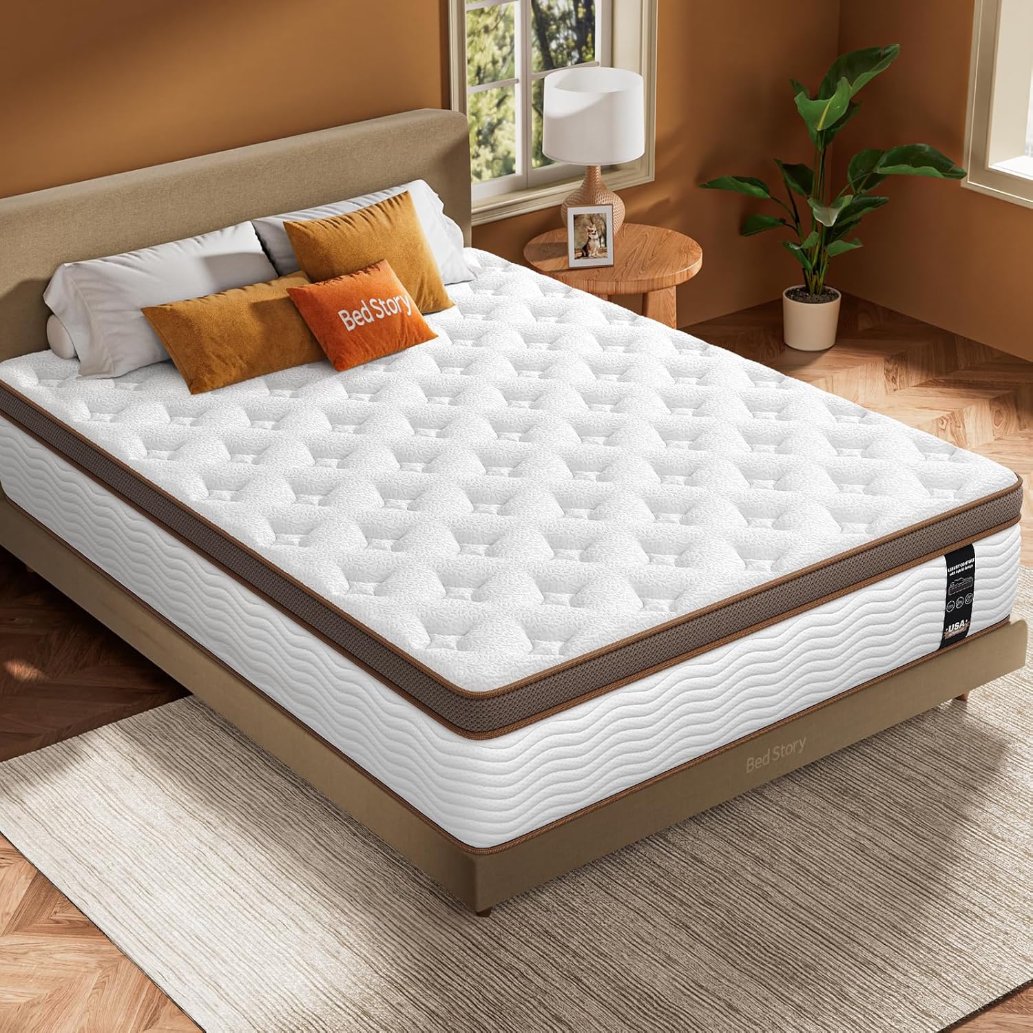 BedStory Queen Mattress 14 Inch - Firm Hybrid Mattress with Orthopedic Spinal Support for Back Pain - 2.0mm Advanced Pocket Spring and Motion Isolation Technology, CertiPUR-US Certified