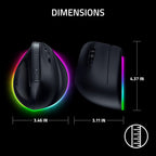Razer Pro Click V2 Vertical Wireless Mouse: 6 Button Ergonomic Design - One Click AI Prompt - Supports Windows & Mac - Multi Device Connectivity via 2.4GHz, Bluetooth, or USB C Wired Mode - Chroma RGB