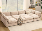 Modular Sectional Sofa, Oversized Chenille Cloud Couch, Deep Comfy Seat, 8-Seater Sofas Couches for Living Room, Beige | Premium Chenille, Without Compress, Oversized, Cloud Comfort, Thick Cushions