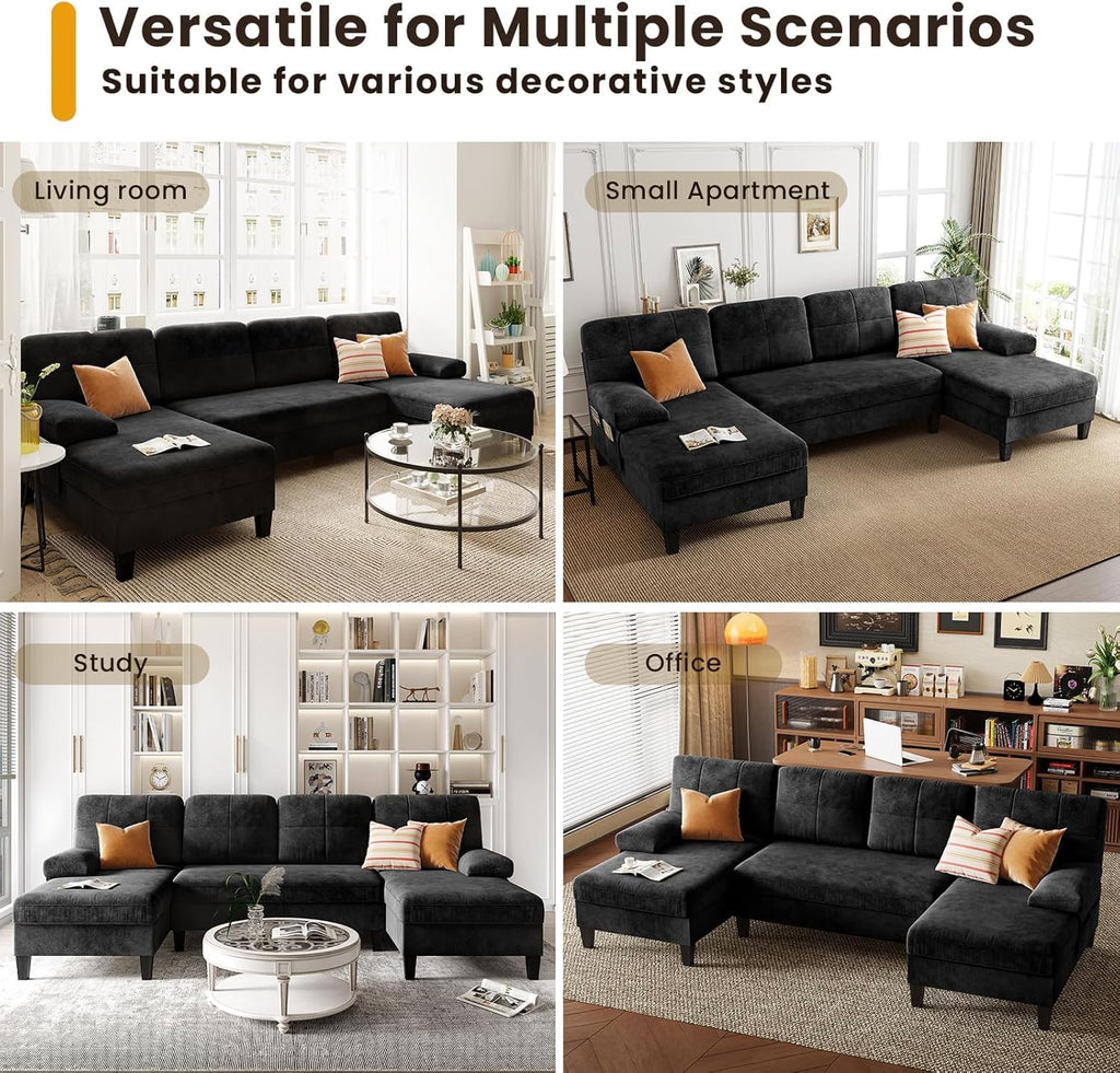 KKL Sectional 112 Inches Sofa Couch - 4 Seater U Shape Convertible Soft Couch with Side Storage for Living Room, Home Sofas with Chaise, Modern Couches for Apartment, Meeting Room Furniture, Bedroom