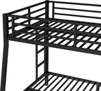 Bellemave Metal Full XL Over Queen Bunk Bed, Heavy-Duty Bunkbed Frame with Guardrails & 2 Ladders, Noise-Free, 9.8" Under-Bed Storage Full Over Queen bunk Bed, No Box Spring Needed, Black