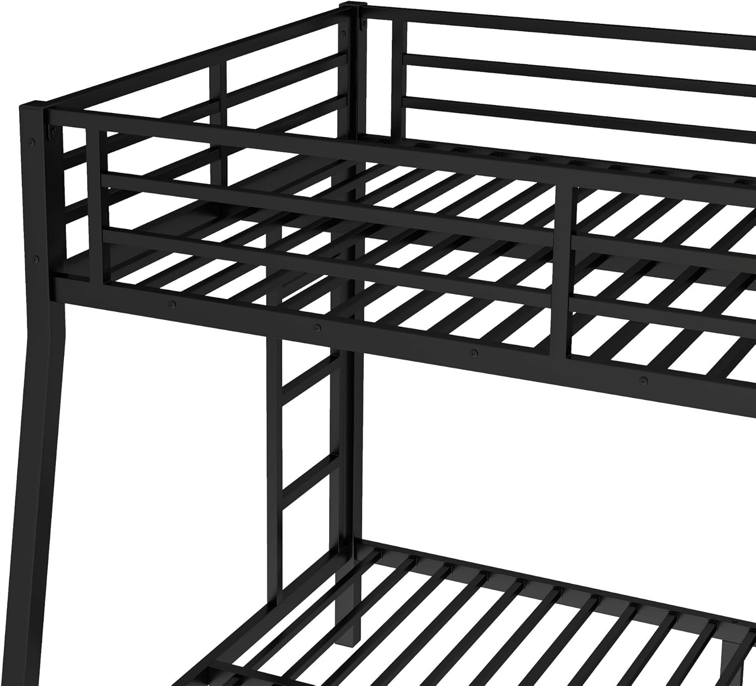Bellemave Metal Full XL Over Queen Bunk Bed, Heavy-Duty Bunkbed Frame with Guardrails & 2 Ladders, Noise-Free, 9.8" Under-Bed Storage Full Over Queen bunk Bed, No Box Spring Needed, Black