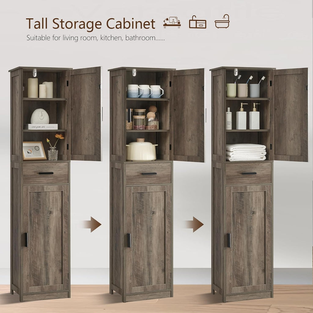 usikey 67'' Tall Storage Cabinet, Narrow Bathroom Floor Storage Cabinet with 4 Shelves & 2 Doors, for Bathroom, Living Room, Rustic Gray UNSNG040M