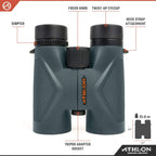 Athlon Optics 8x42 Midas UHD Gray Binoculars with ED Glass for Adults and Kids  High-Powered Binoculars for Hunting  Birdwatching  and More
