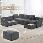 116" Chenille Modular Sofa Bed w/Adjustable Backrests, U-Shape Sleeper Sofa w/USB Ports & Storage Space, Convertible Corner Sectional Couch w/Pull Out Bed for House, Living Room, Grey