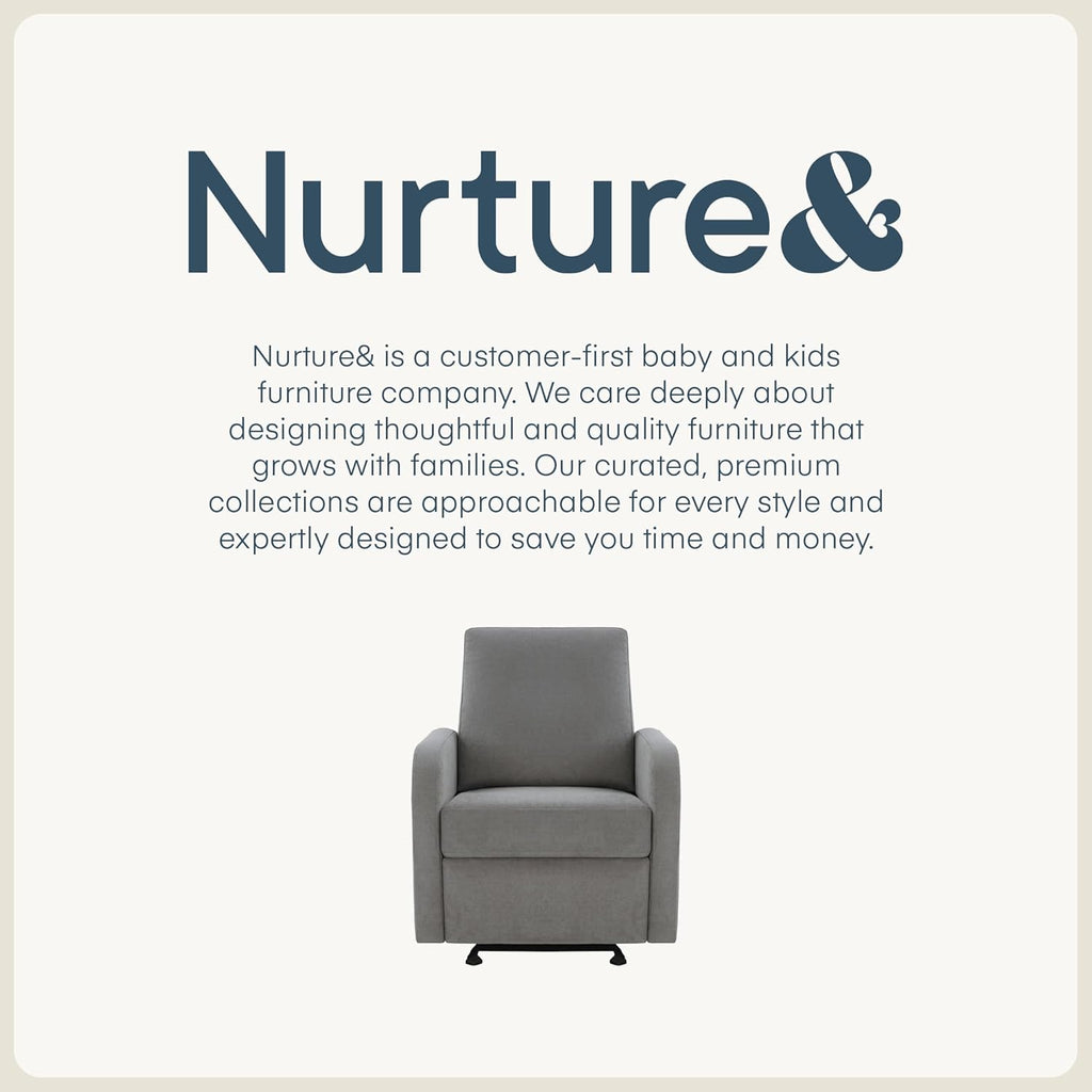 Nurture& The Porto Power Glider Recliner for Nursery | Modern Glider Chair with Power Recline | Built - in USB Charging Port | Space-Saving Design for Small Nurseries and Shared Spaces, Grey