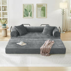 Antetek Modular Couch Bed, Convertible Folding Plush Corduroy Comfy Floor Compression Loveseat Sleeper Sofa Couch, King Size Bed for Guest Room Living Room Bedroom, No Assembly Required, Light Grey