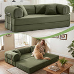 Sofa Bed, 79" Convertible Sleeper Sofa with Pull Out Bed, 5-in-1 Folding Corduroy Futon Couch, Modular Loveseat Sofa Bed for Living Room, Bedroom & Apartment, Green