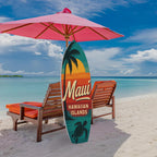 JennyGems Outdoor Surfboard Wall Art - Maui Hawaiian Islands Sign with Palm Tree Sea Turtle, Coastal Beach House Decor Weatherproof PVC, 3 Foot