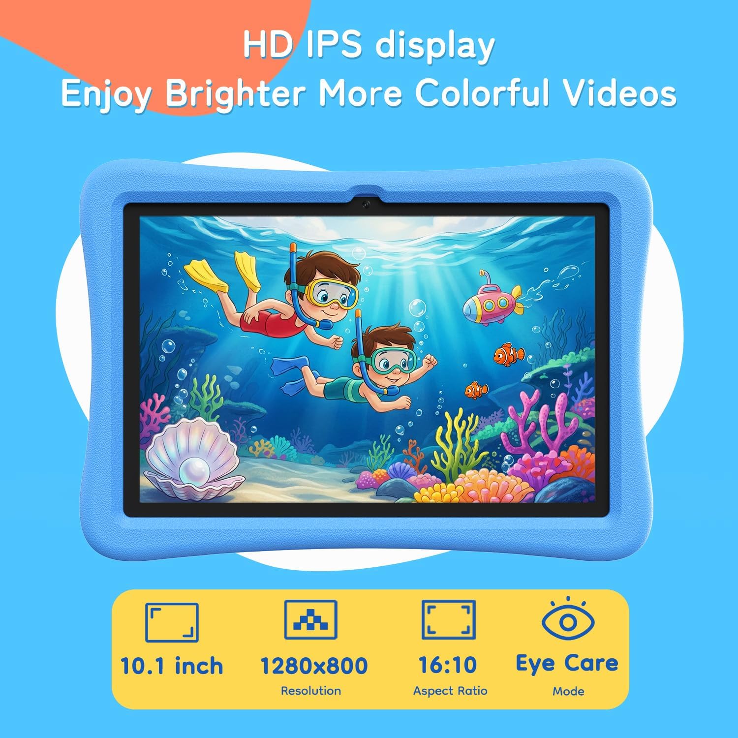 SVITOO Kids Tablet 10 Inch, Android Tablets Toddler Tablet with Parental Controls, 20GB Ram 32GB ROM 1TB Expandable, Dual Camera, 6000mah WiFi 6, Shockproof Eva Case Blue