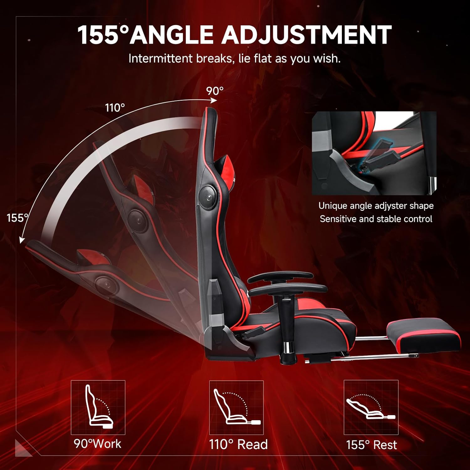 GTPLAYER Gaming Chair,Gamer Chair with Bluetooth and Adjustable Backrest,Seat Height Adjustable Computer Chairs with 3D Armrests,Video Game Chair with Footrest Speakers (Red)