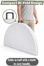 6 Ft Round Bi-Fold Folding Table with Carry Handle, 72" Bi-fold Table, Portable Plastic Table with Steel Legs for Party, Dining, Wedding, Events, Picnic, Indoor Outdoor Use
