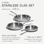Made In Cookware | 3-Piece (Includes 8",10",12") Stainless Frying Pan Set | 5 Ply Stainless Clad | Professional Cookware | Crafted in Italy | Induction Compatible