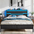 Queen Bed Frame with LED Lights & Charging Station, Bed Frame Queen Size with Headboard,13" Under Bed Storage, Noise-Free Heavy Duty Metal Support, Modern Black