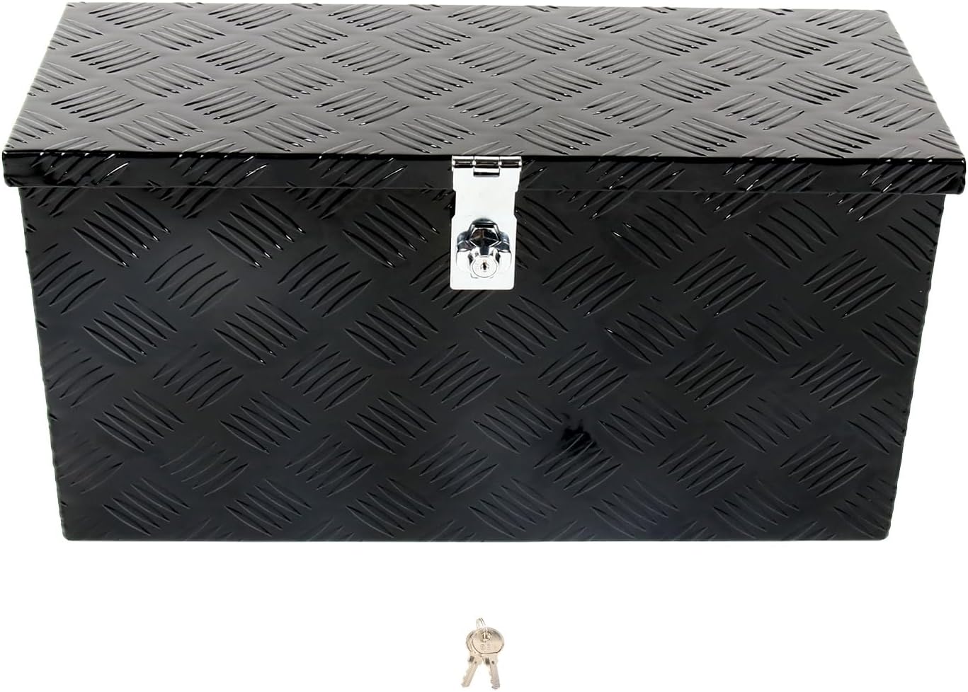 24'' Inch Stripes Plated ATV UTV Aluminum Tool Box Truck Bed Toolbox Waterproof Square Storage Organizer with Lock and Keys Black(‎24" L x 9.5" W x 12.5" H)