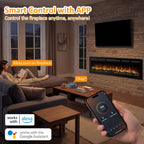 50 Inch WiFi Electric Fireplace Heater with Sound, Wall Mounted, Recessed or Free‑Standing, 750/1500W, 13 Flame & Fuel Bed Colors, Dimmable, Remote & App Control, Alexa & Google Home