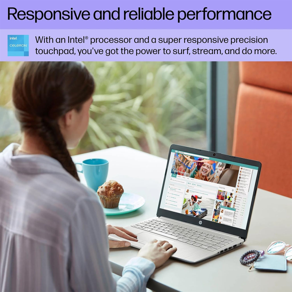 HP Portable Laptop  Student and Business  14" HD Display  Intel Quad-Core N4120  8GB DDR4 RAM  64GB eMMC  1 Year Office 365  Webcam  RJ-45  HDMI  Wi-Fi  Windows 11 Home  Silver
