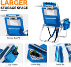 VINGLI Tall Beach Chair 1 Pack Lightweight, Backpack Beach Chair for Adults with 5-Position, Cooler Bag, Cup Holders, Towel Bar, Lightweight Folding Beach Camping Chairs Blue